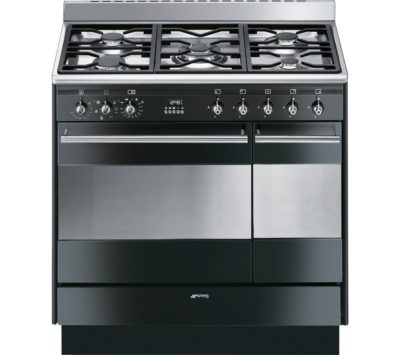 SMEG Concert 90 cm Dual Fuel Range Cooker - Black & Stainless Steel SMEG Concert 90 cm Dual Fuel Range Cooker - Black & Stainless Steel